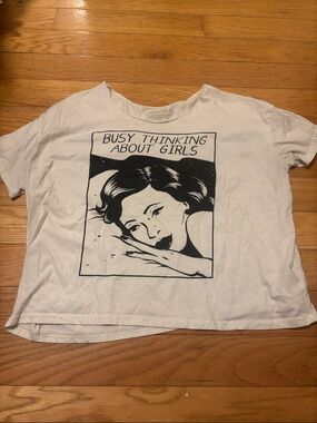 Target White Graphic Short Sleeve Tee "Busy Thinking About Girls"